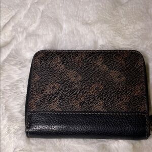 Coach Monogram Zip Around Wallet in Brown and Black